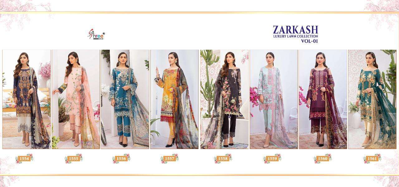 SHREE FABS ZARKASH LUXURY LAWN COTTON PAKISTANI SUMMER DRESS MATERIALS