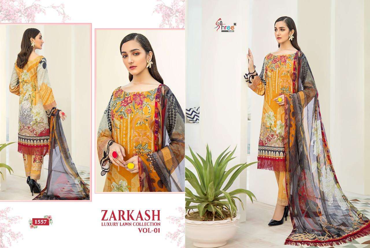SHREE FABS ZARKASH LUXURY LAWN COTTON PAKISTANI SUMMER DRESS MATERIALS