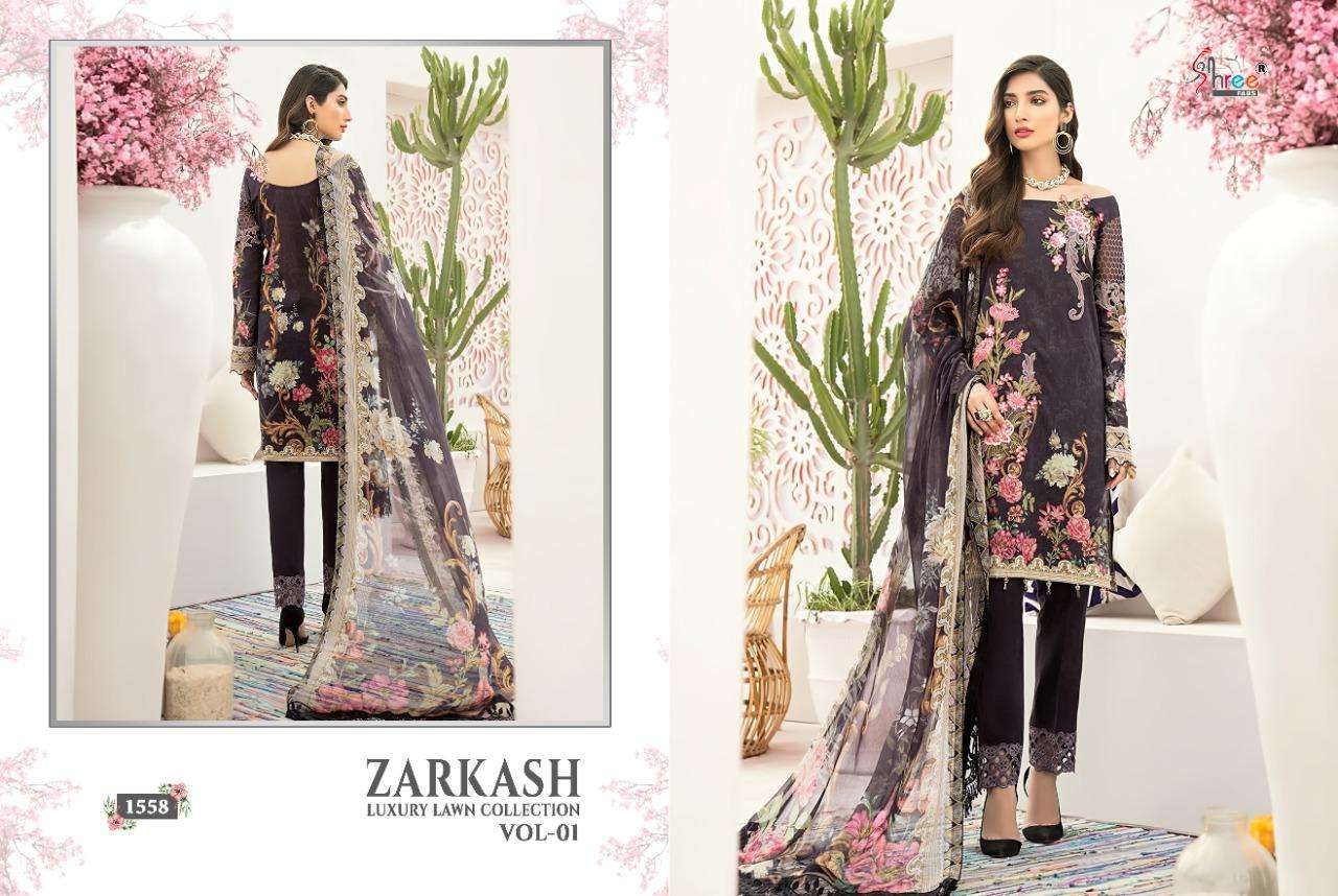 SHREE FABS ZARKASH LUXURY LAWN COTTON PAKISTANI SUMMER DRESS MATERIALS