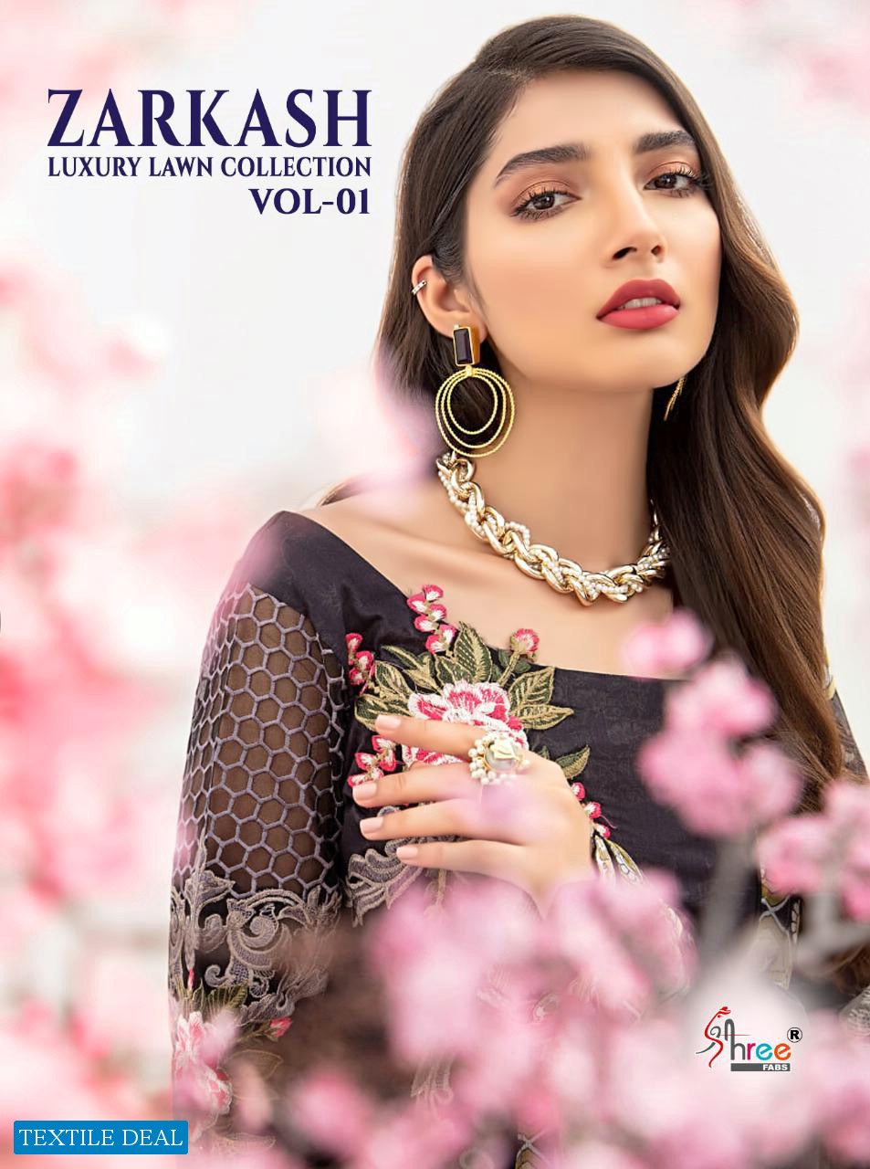 SHREE FABS ZARKASH LUXURY LAWN COTTON PAKISTANI SUMMER DRESS MATERIALS