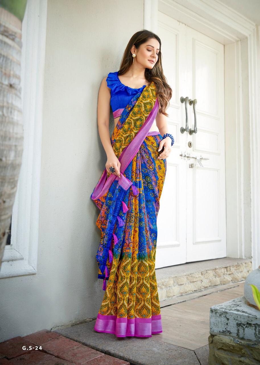 SHREYANS FASHION GHANDHRVA SILK PART 2 LINE SILVER BORDER CASUAL WEAR SAREE