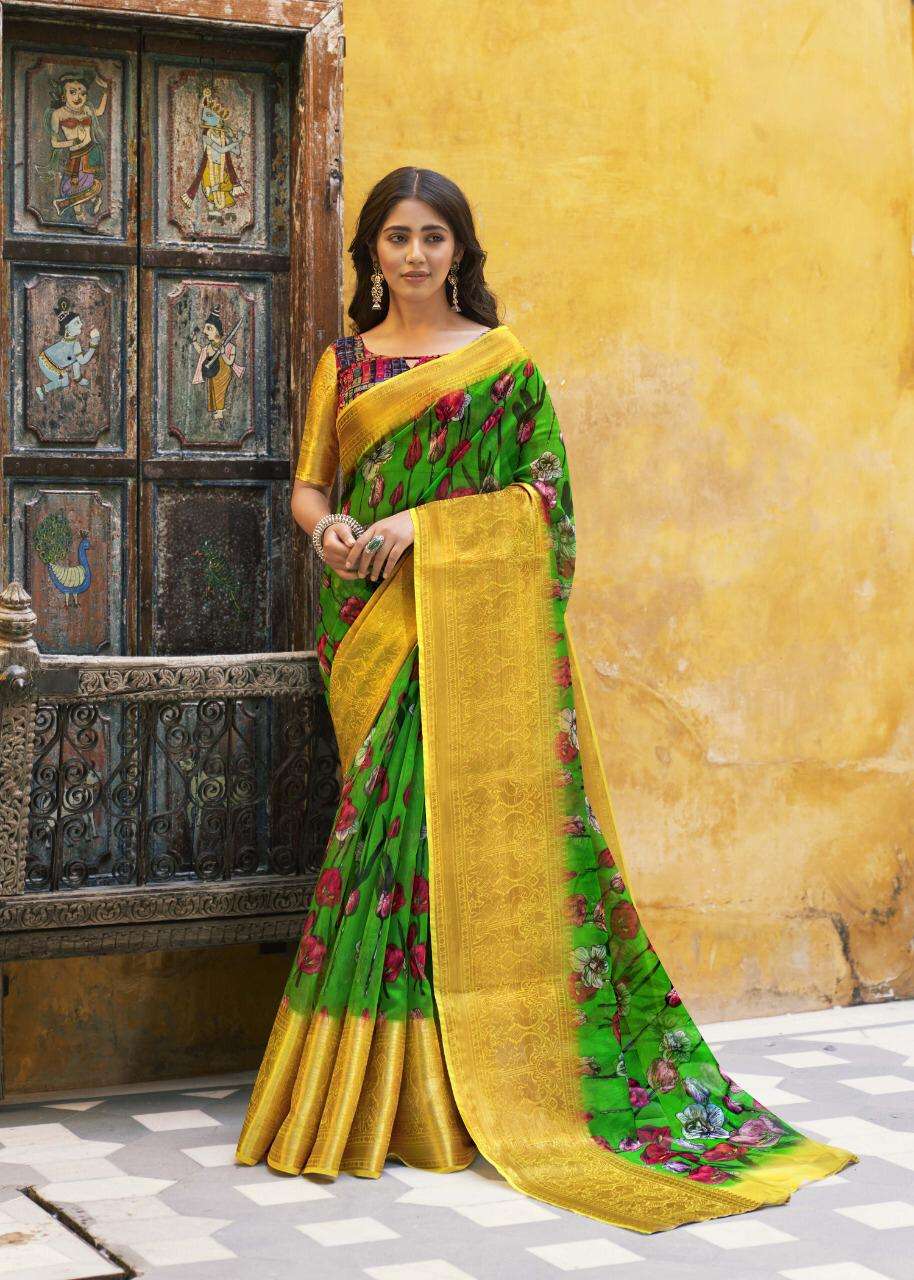 SHVETAMBAR CREATION PEACOCK KUTTU PATTU PART 2 ORGANZA SAREE WITH KANCHI BORDER