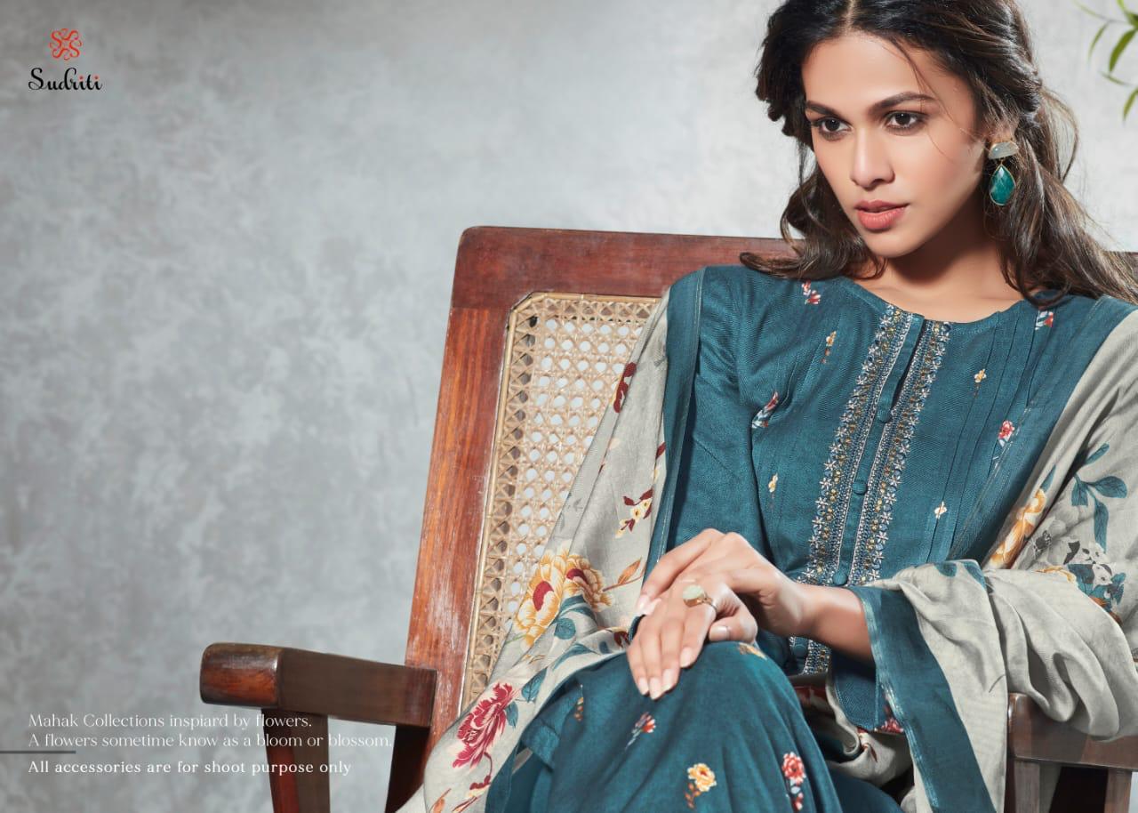 SUDRITI MAHAK COTTON SATIN DIGITAL PRINT WITH EMBROIDERY WORK DRESS MATERIALS IN SURAT TEXTILE MARKET