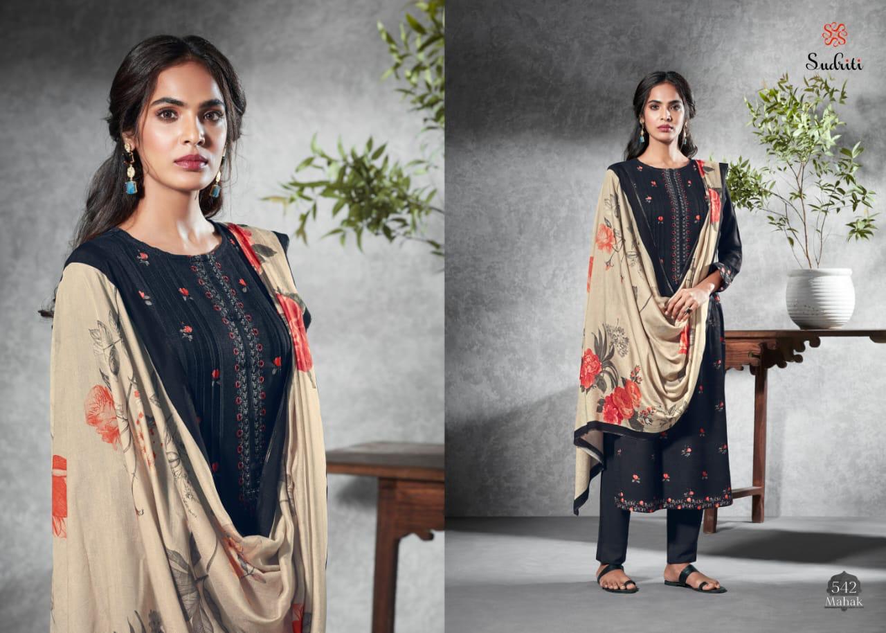 SUDRITI MAHAK COTTON SATIN DIGITAL PRINT WITH EMBROIDERY WORK DRESS MATERIALS IN SURAT TEXTILE MARKET