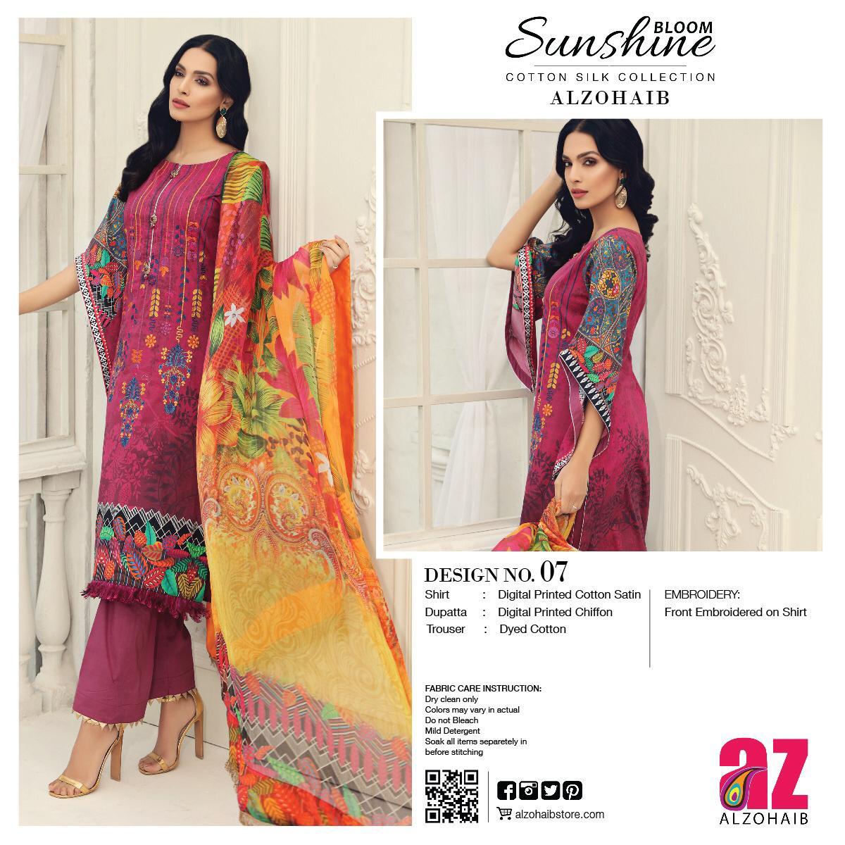 SUNSHINE BLOOM COTTON SILK EMBROIDERED LAWN COLLECTION BY AL ZOHAIB TEXTILES