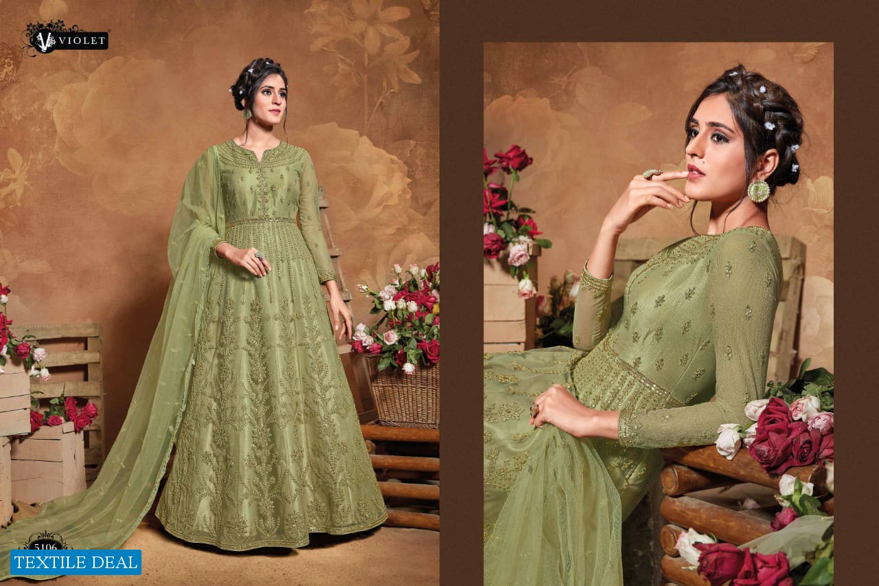 SWAGAT VIOLET 5101-5109 SERIES BUTTERFLY NET INDIAN LONG DRESSES