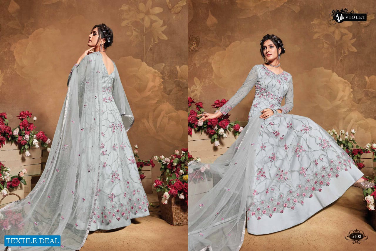 SWAGAT VIOLET 5101-5109 SERIES BUTTERFLY NET INDIAN LONG DRESSES