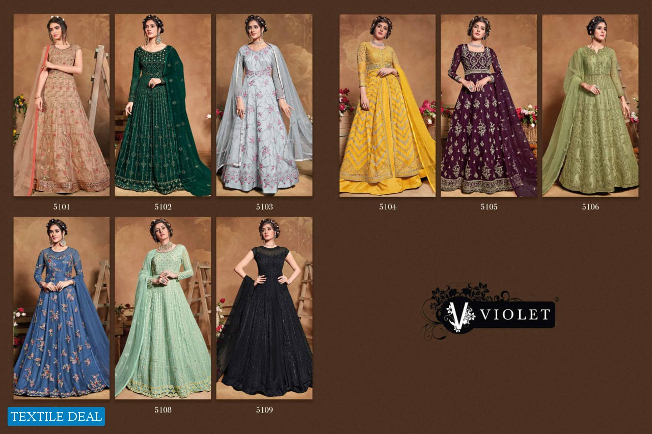 SWAGAT VIOLET 5101-5109 SERIES BUTTERFLY NET INDIAN LONG DRESSES