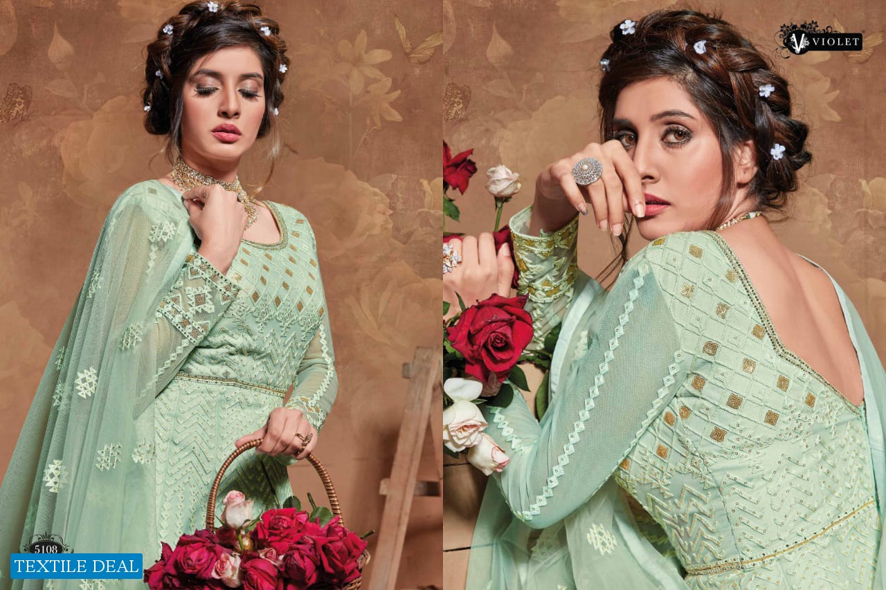 SWAGAT VIOLET 5101-5109 SERIES BUTTERFLY NET INDIAN LONG DRESSES