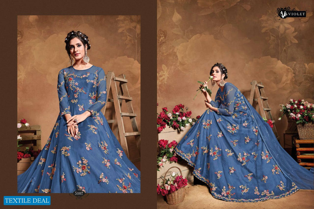 SWAGAT VIOLET 5101-5109 SERIES BUTTERFLY NET INDIAN LONG DRESSES