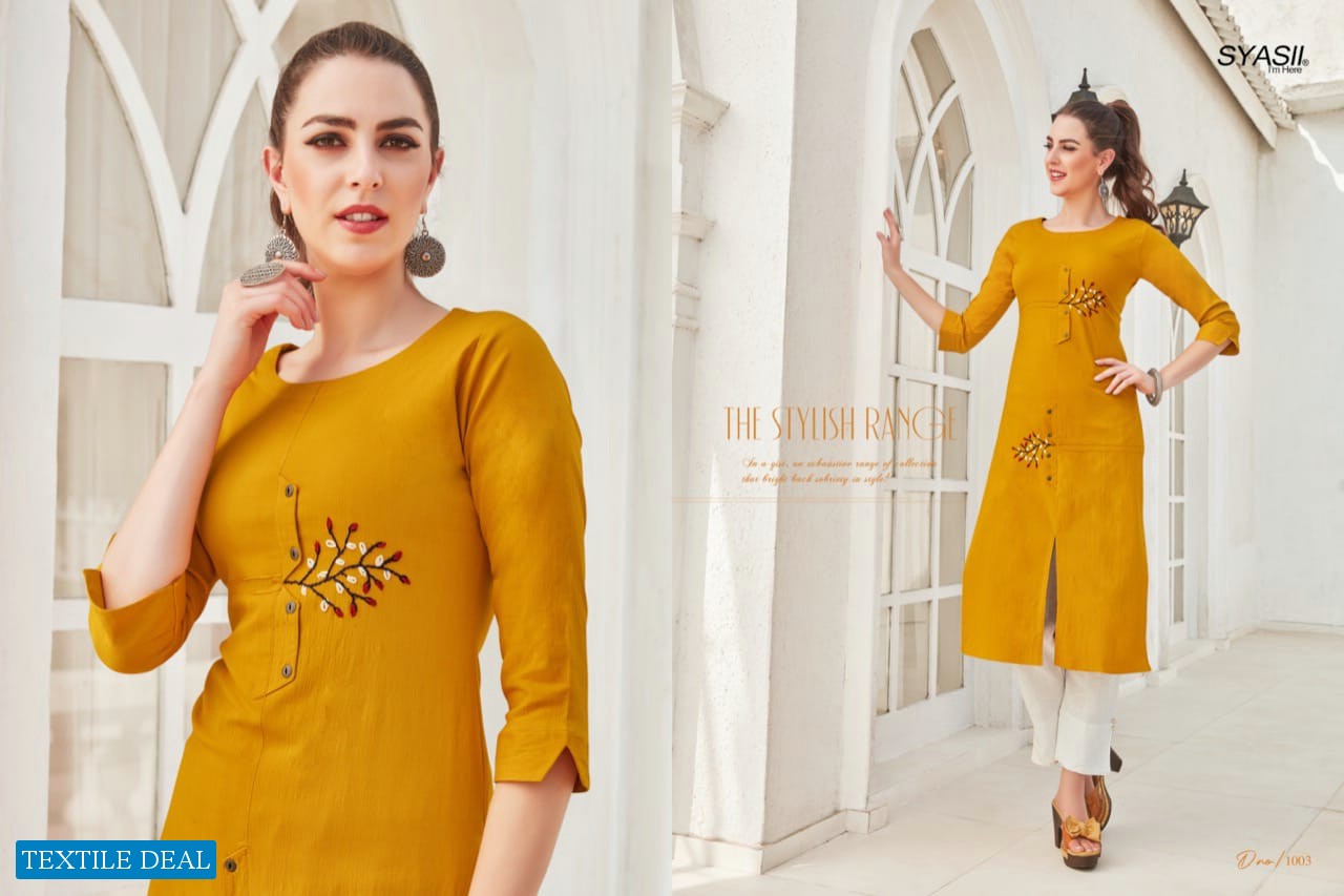 SYASII PRESENT ANCY RAYON SLUB HANDWORK SIMPLE LADIES KURTIS