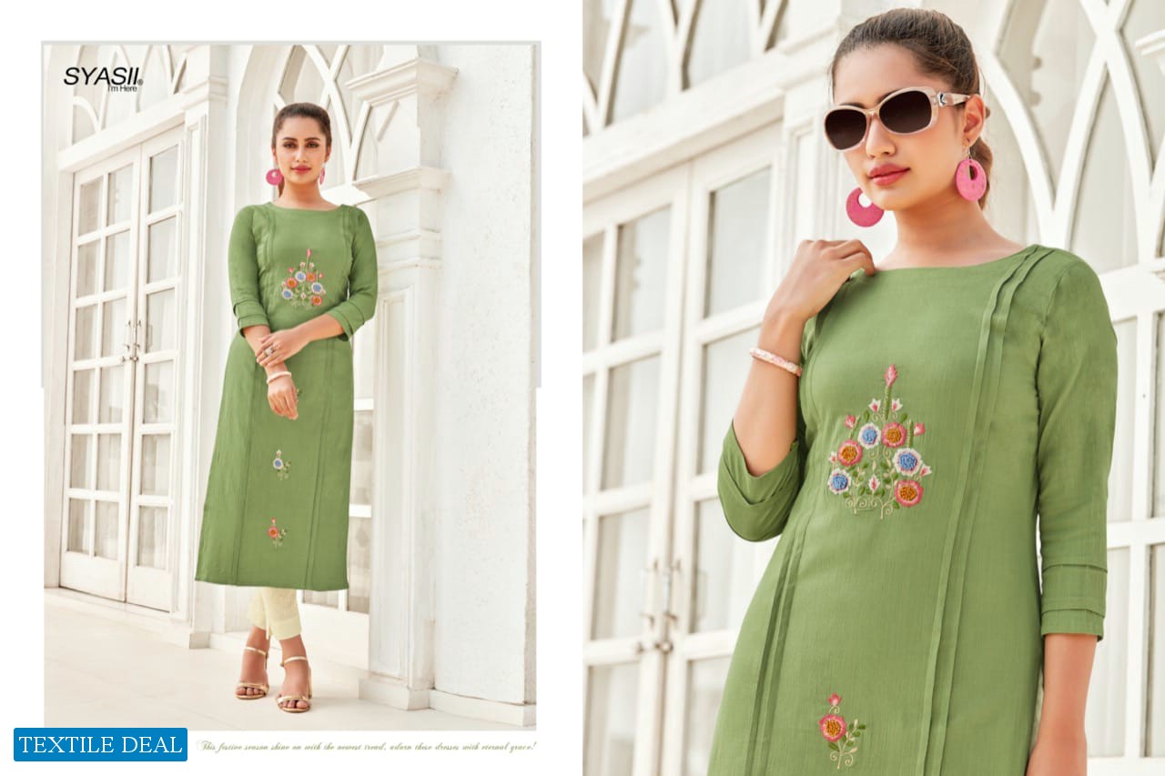 SYASII PRESENT ANCY RAYON SLUB HANDWORK SIMPLE LADIES KURTIS