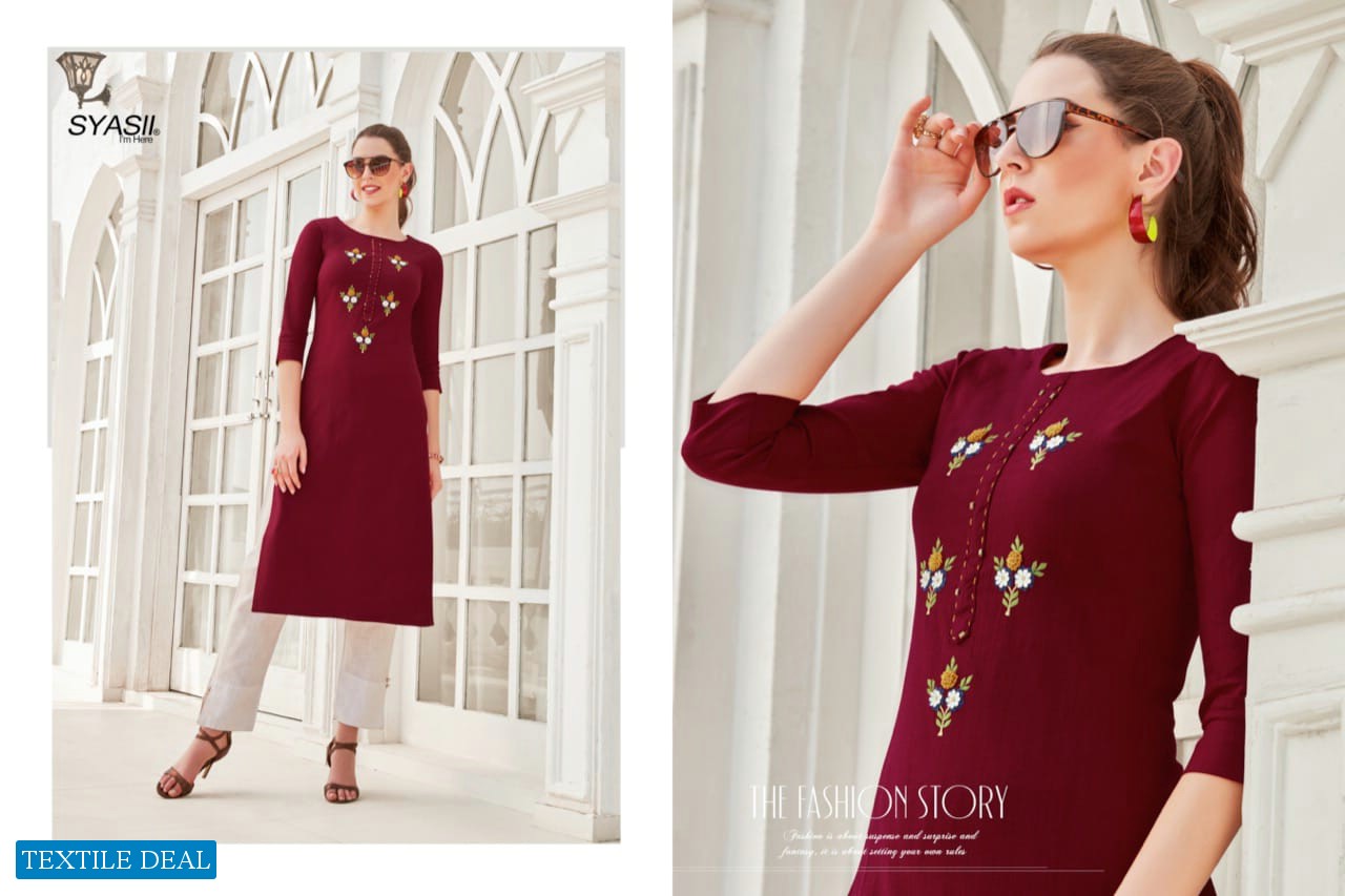 SYASII PRESENT ANCY RAYON SLUB HANDWORK SIMPLE LADIES KURTIS
