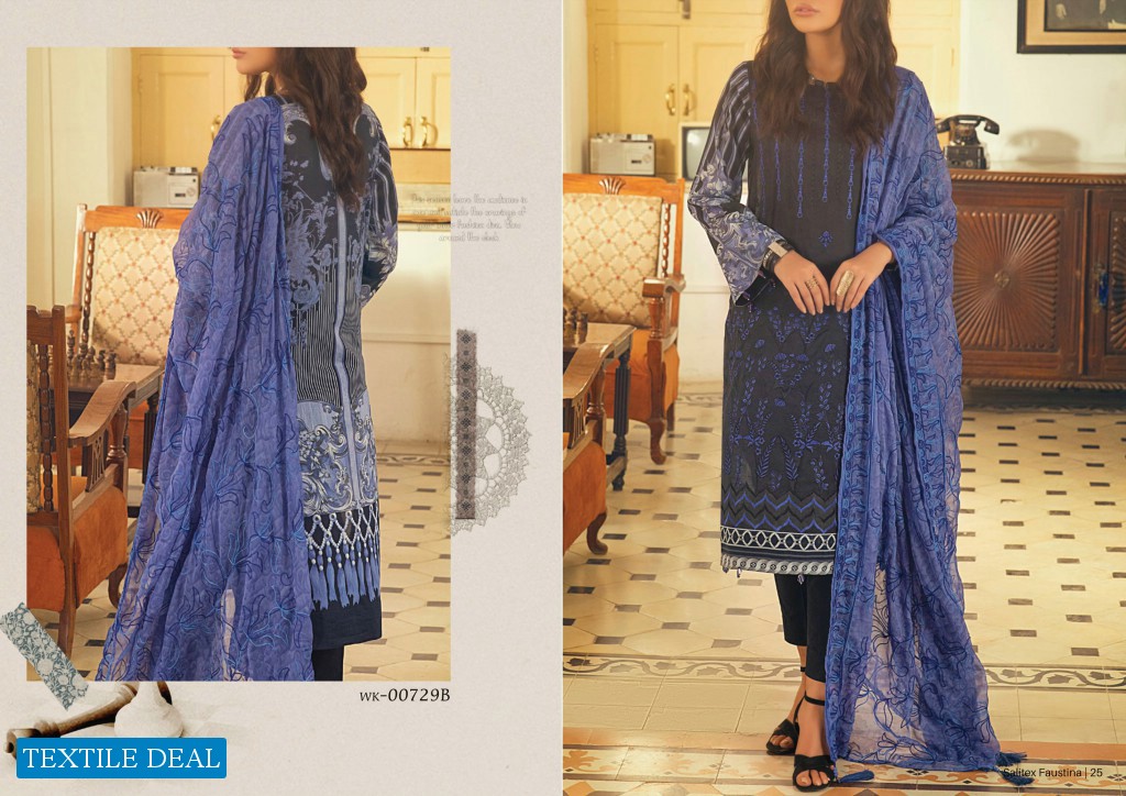 Salitex Faustina Lawn With Print Embroidery Dupatta