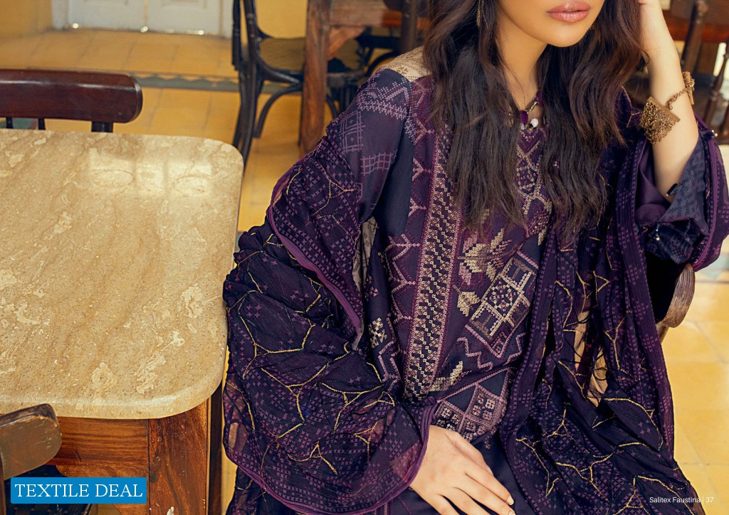 Salitex Faustina Lawn With Print Embroidery Dupatta