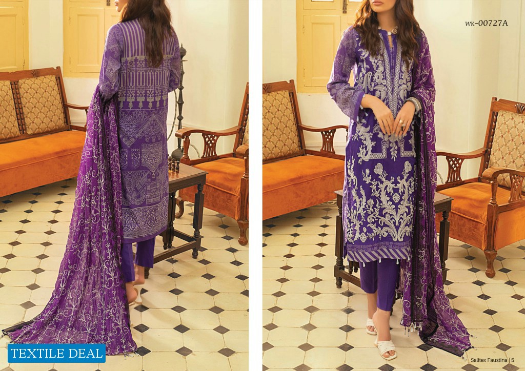 Salitex Faustina Lawn With Print Embroidery Dupatta