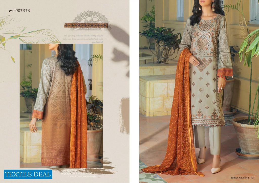Salitex Faustina Lawn With Print Embroidery Dupatta