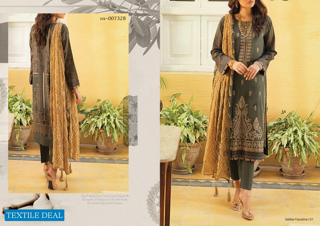 Salitex Faustina Lawn With Print Embroidery Dupatta
