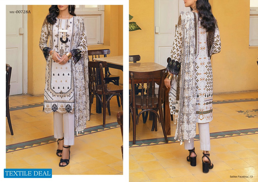 Salitex Faustina Lawn With Print Embroidery Dupatta