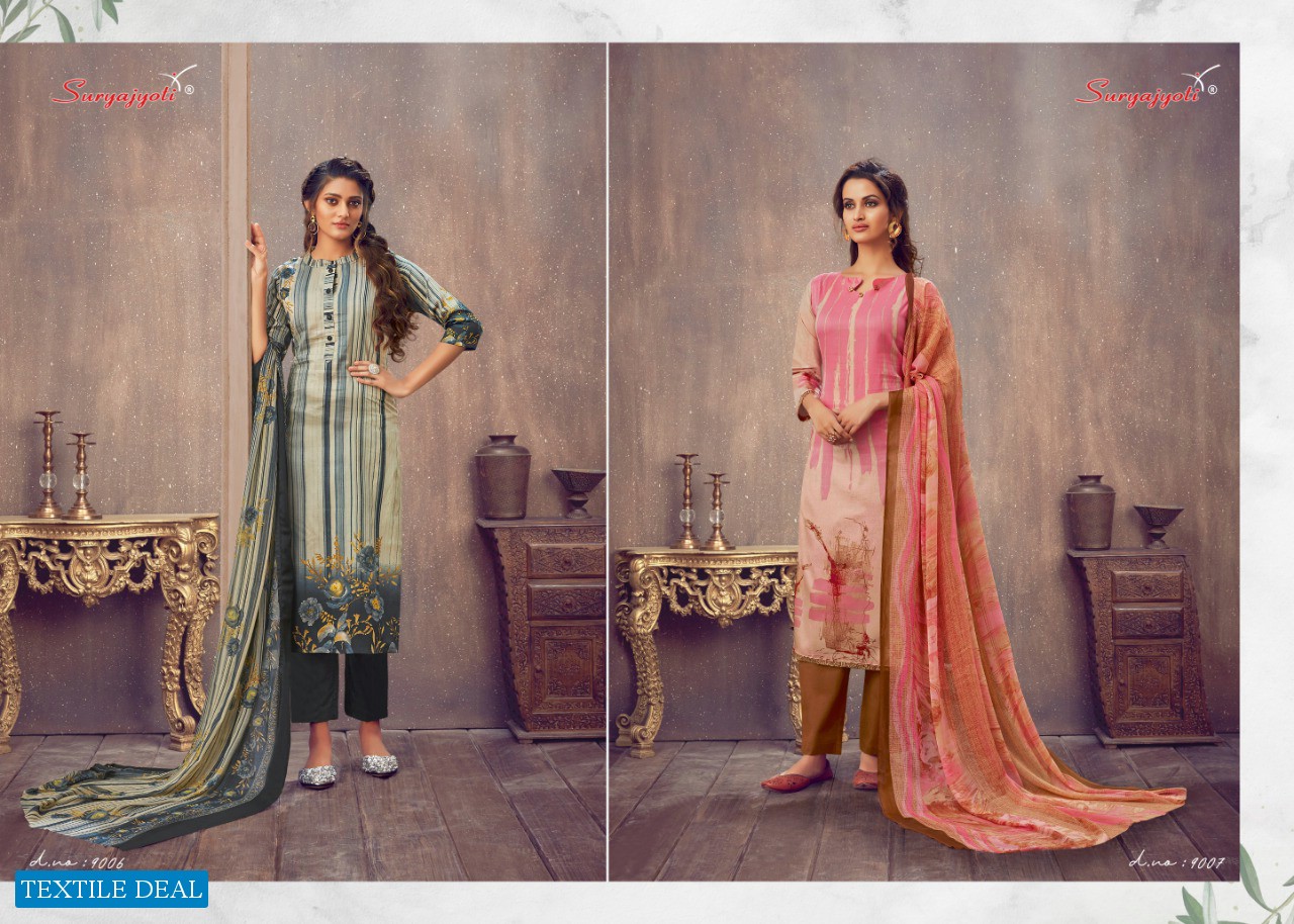 Suryajyoti Zaira Vol-9 Wholesale Cotton With Chiffon Dupatta Dress