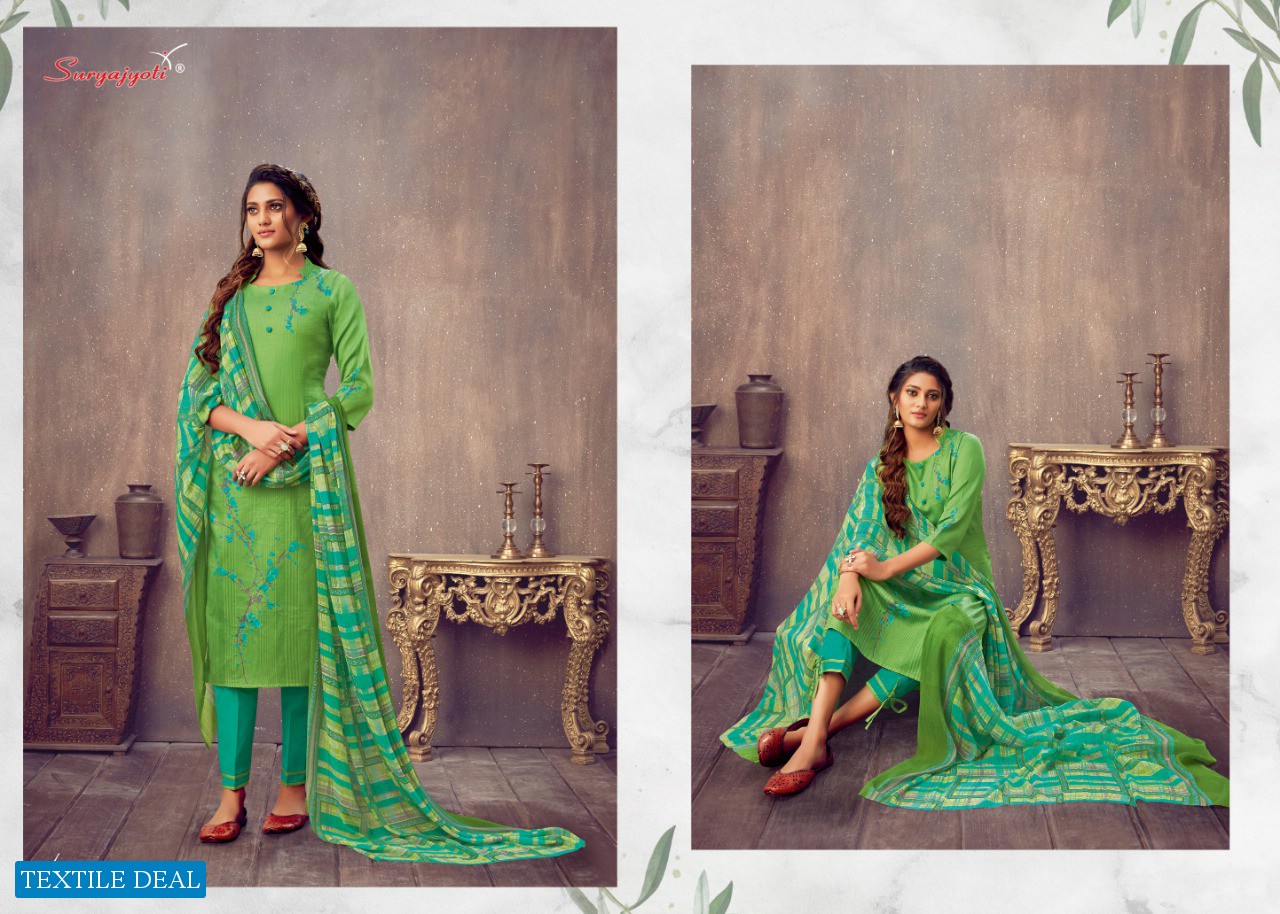 Suryajyoti Zaira Vol-9 Wholesale Cotton With Chiffon Dupatta Dress