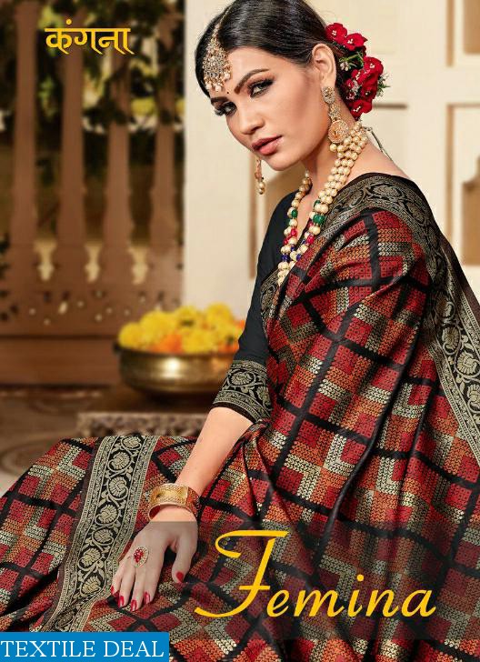 TARUN KANGNA FEMINA SILK RICH PALLU INDIAN LADIES WEAR SAREE TRADER IN SURAT MARKET