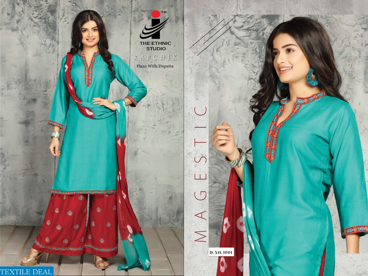 THE ETHNIC STUDIO RAPCHIK RAYON KURTI WITH PLAZZO AND DUPATTA ONLINE