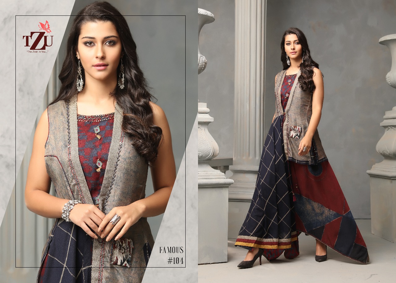 TZU PRESENT FAMOUS TUSSAR SILK MUSLIN PRINTED LONG GOWN WITH JACKET COLLECTION