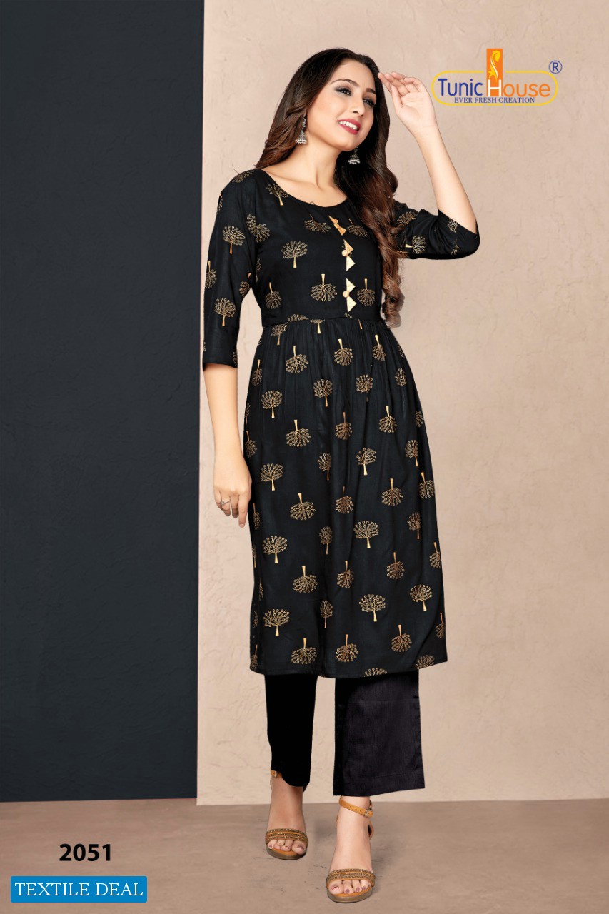 Tunic House New Pinch Wholesale Long Foil Print Kurtis