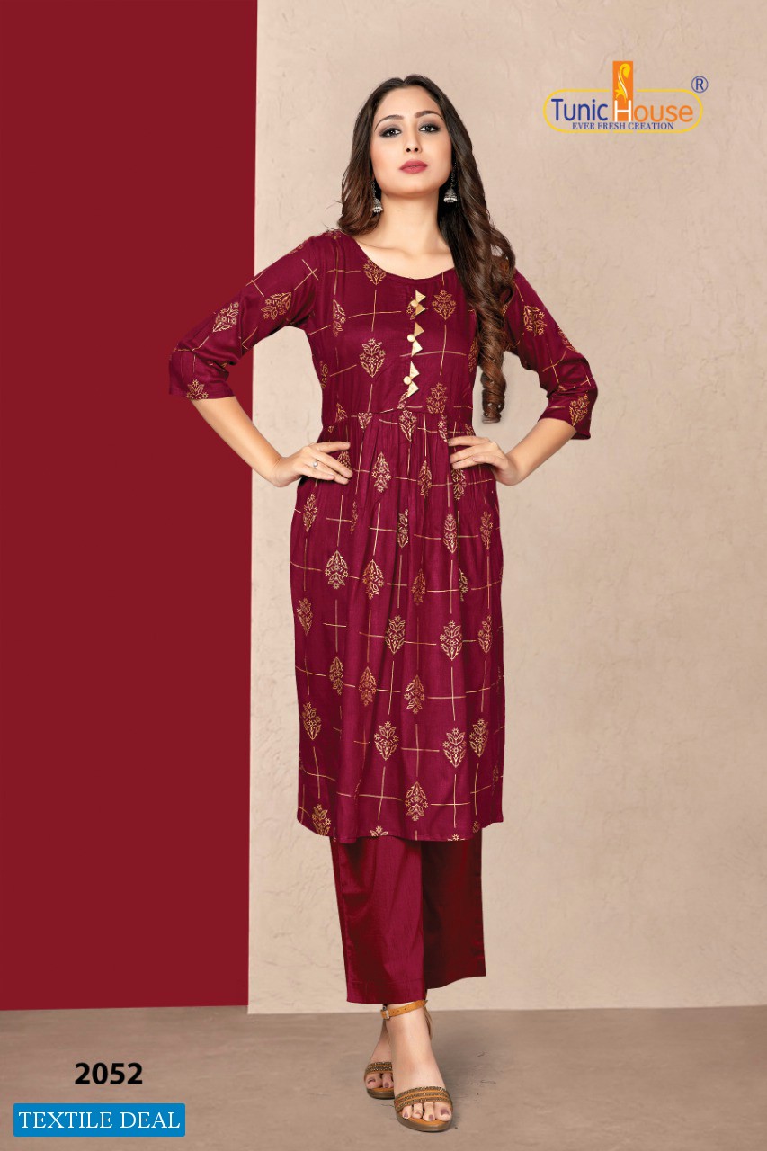 Tunic House New Pinch Wholesale Long Foil Print Kurtis