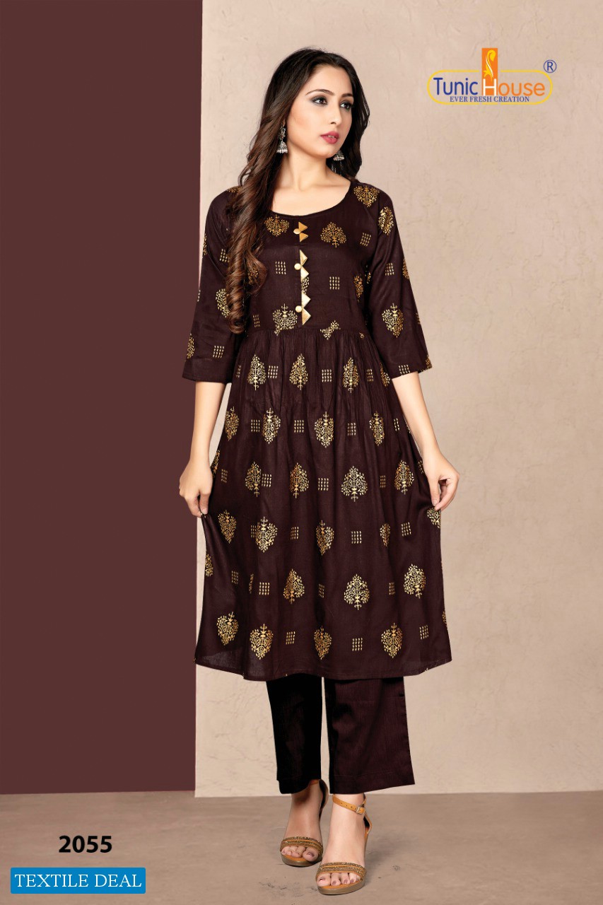 Tunic House New Pinch Wholesale Long Foil Print Kurtis
