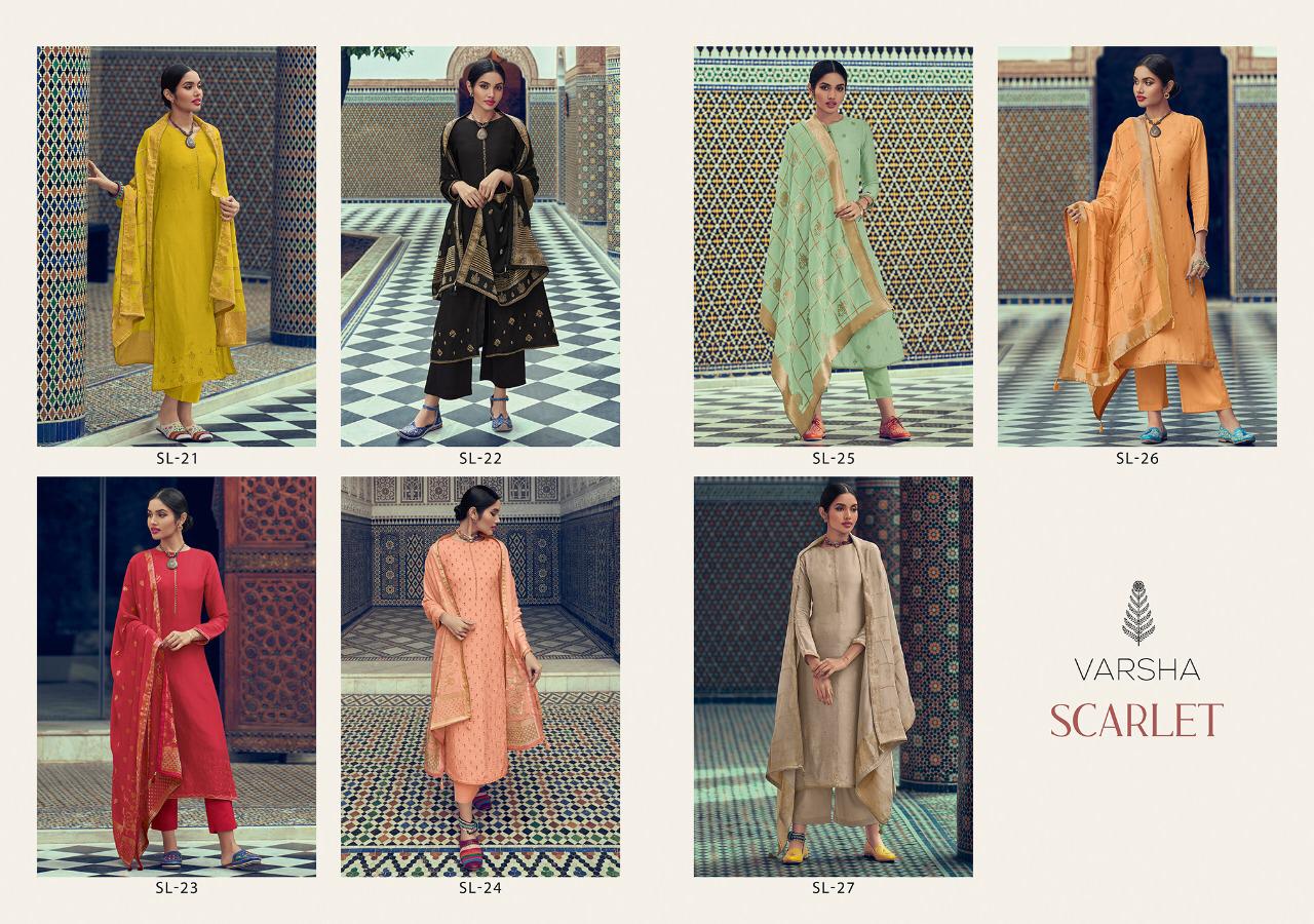 VARSHA FASHION SCARLET TUSSAR SILK WITH EMBROIDERY EXCLUSIVE DESIGN PRINT SALWAR SUITS