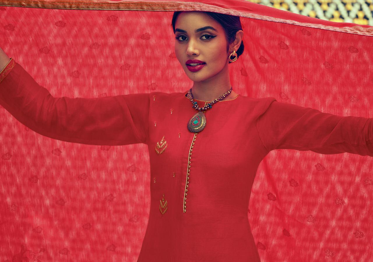 VARSHA FASHION SCARLET TUSSAR SILK WITH EMBROIDERY EXCLUSIVE DESIGN PRINT SALWAR SUITS