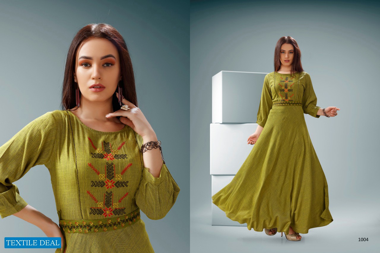 VASTRA MODA ICON VOL 1 PREMIUM VISCOSE SLUB WITH EMBROIDERY WORK LONG KURTI