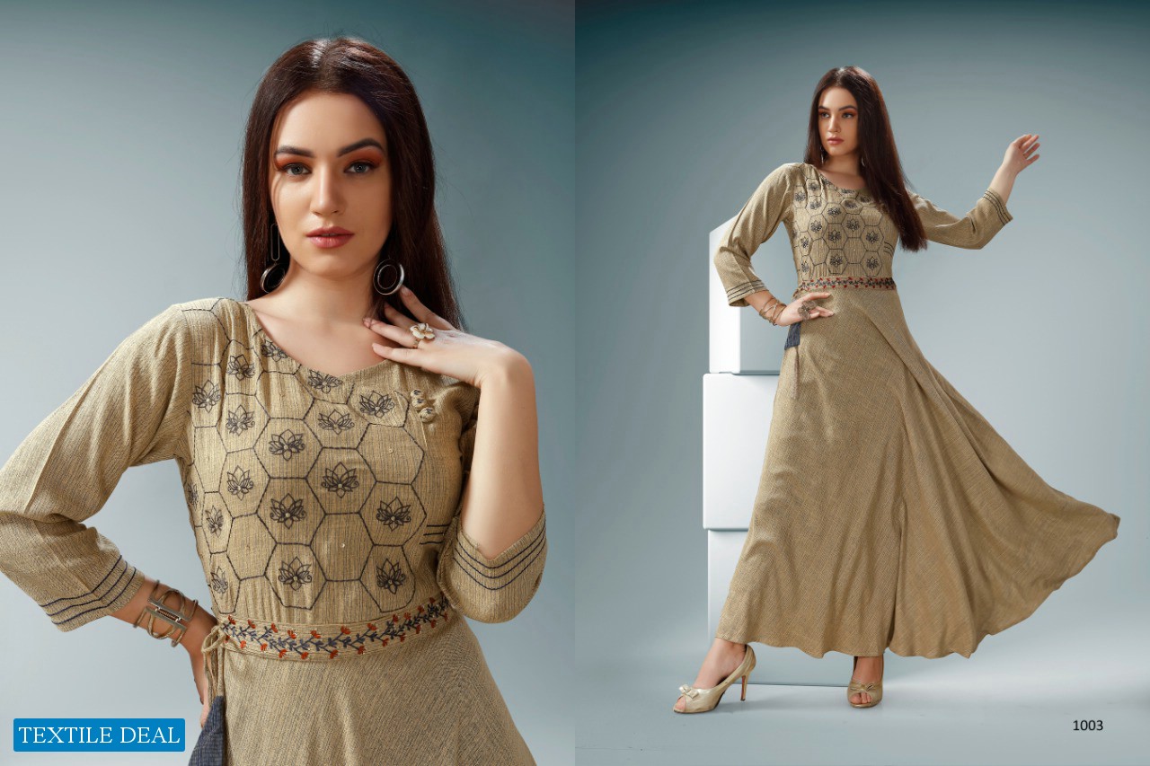 VASTRA MODA ICON VOL 1 PREMIUM VISCOSE SLUB WITH EMBROIDERY WORK LONG KURTI