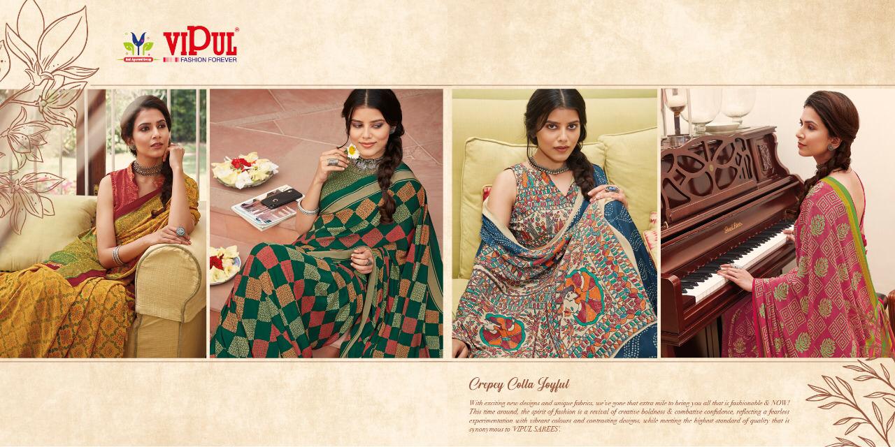 VIPUL CREPEY COLLA JOYFULL ELEGANT LOOK STANDARD COLOUR CRAPE SAREE CATALOGS