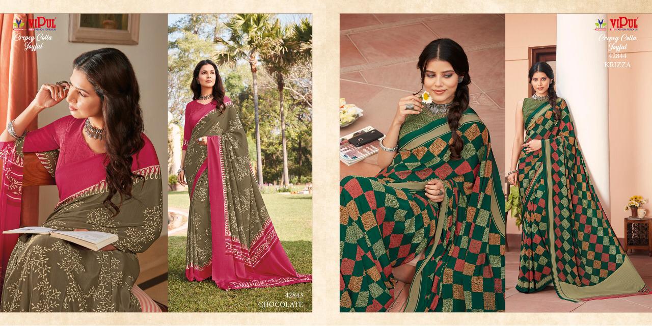 VIPUL CREPEY COLLA JOYFULL ELEGANT LOOK STANDARD COLOUR CRAPE SAREE CATALOGS