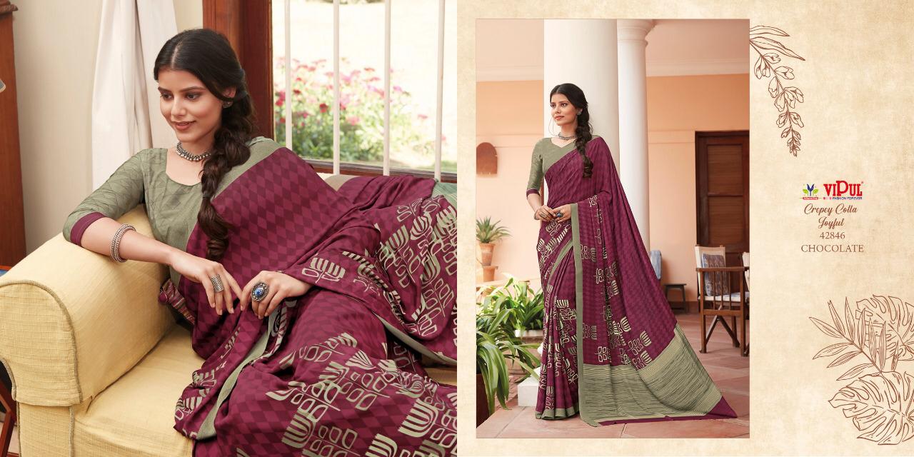 VIPUL CREPEY COLLA JOYFULL ELEGANT LOOK STANDARD COLOUR CRAPE SAREE CATALOGS