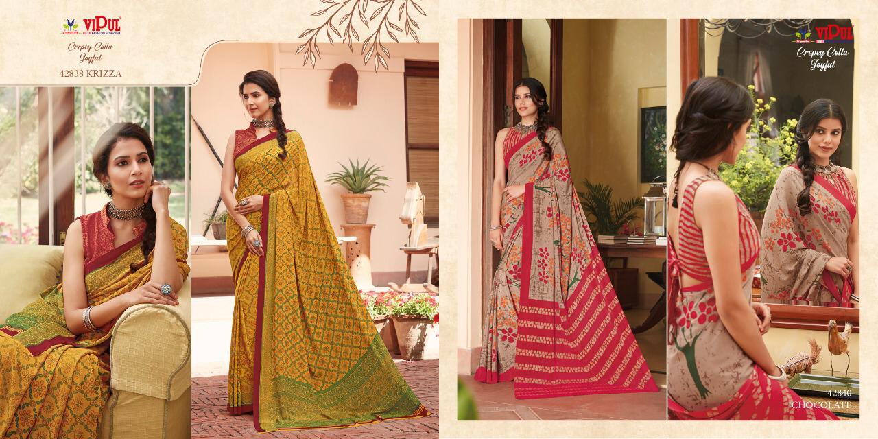 VIPUL CREPEY COLLA JOYFULL ELEGANT LOOK STANDARD COLOUR CRAPE SAREE CATALOGS