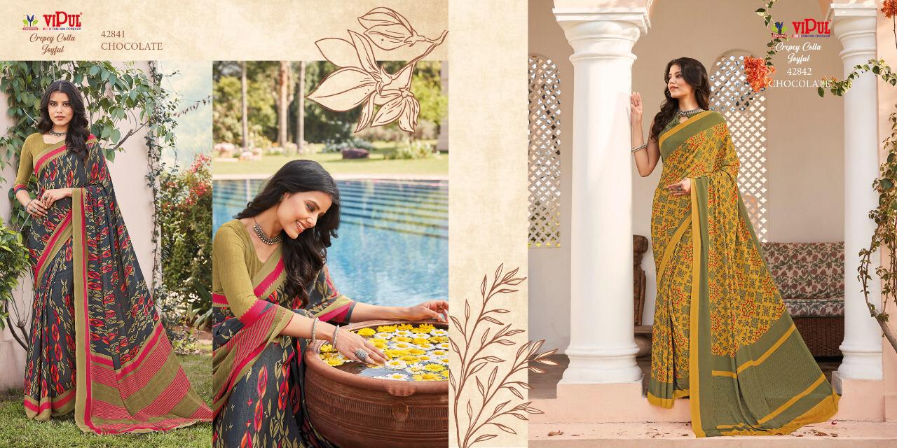 VIPUL CREPEY COLLA JOYFULL ELEGANT LOOK STANDARD COLOUR CRAPE SAREE CATALOGS