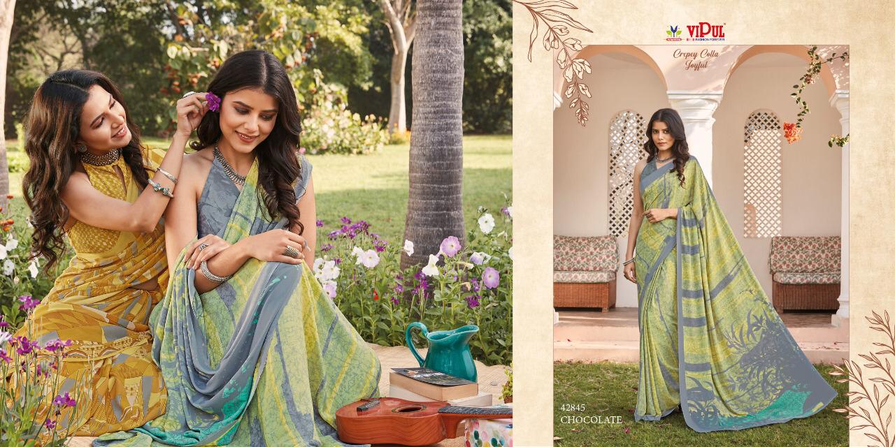 VIPUL CREPEY COLLA JOYFULL ELEGANT LOOK STANDARD COLOUR CRAPE SAREE CATALOGS