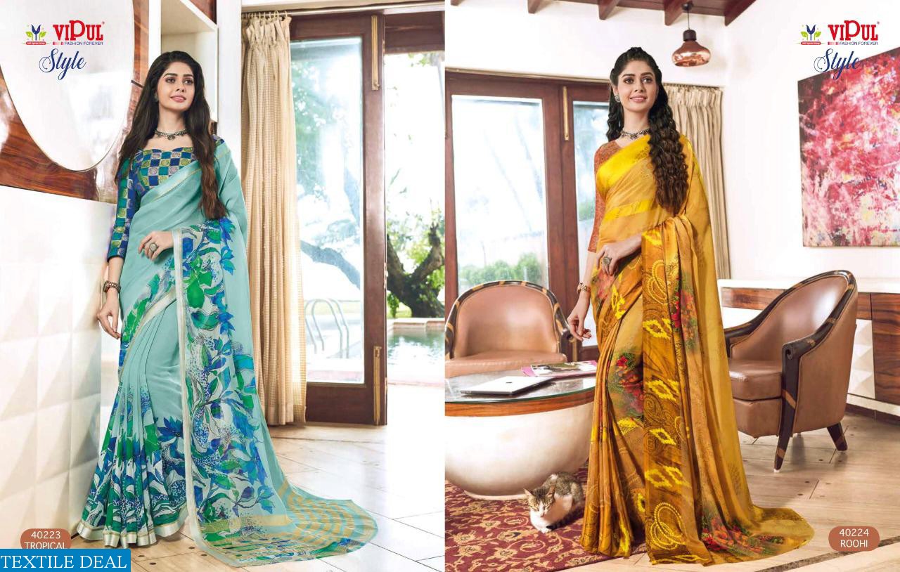 VIPUL LAUNCH STYLE GEORGETTE AND BRASSO MULTI FABRIC SAREE ONLINE SHOPPING