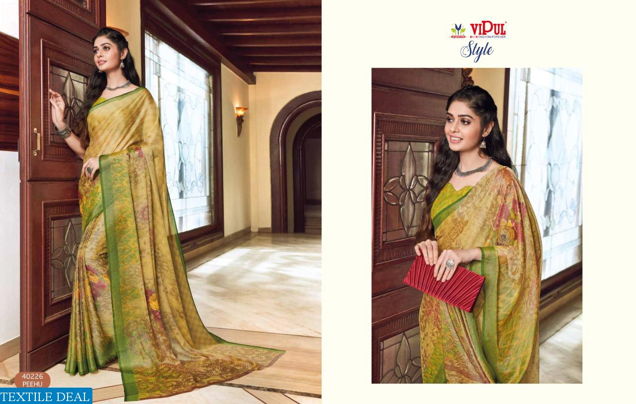 VIPUL LAUNCH STYLE GEORGETTE AND BRASSO MULTI FABRIC SAREE ONLINE SHOPPING