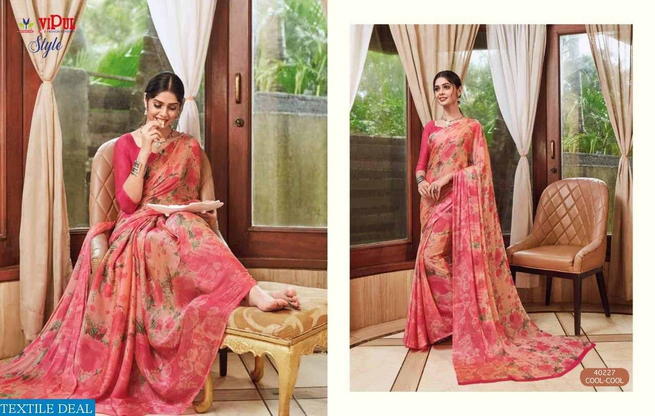 VIPUL LAUNCH STYLE GEORGETTE AND BRASSO MULTI FABRIC SAREE ONLINE SHOPPING