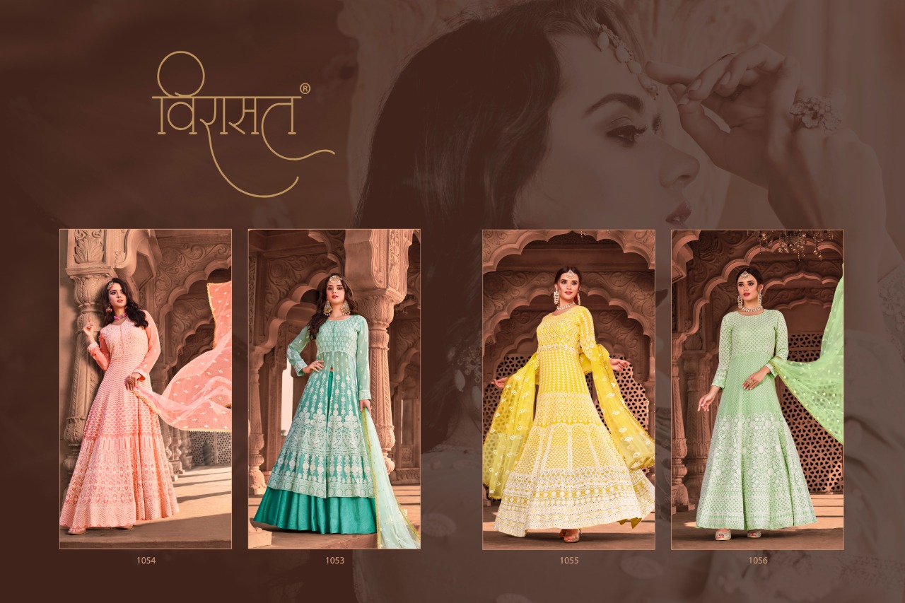 VIRASAT LUCKNOWI VISCOSE GEORGETTE LONG GOWN STYLE PARTY WEAR READYMADE SALWAR SUIT LOOKING STUNNING