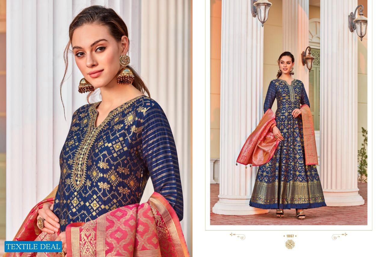 VIRASAT SPARSH EXCLUSIVE DESIGNER LONG GOWN STYLE JACQUARD WEDDING AND PARTY WEAR READYMADE SUITS