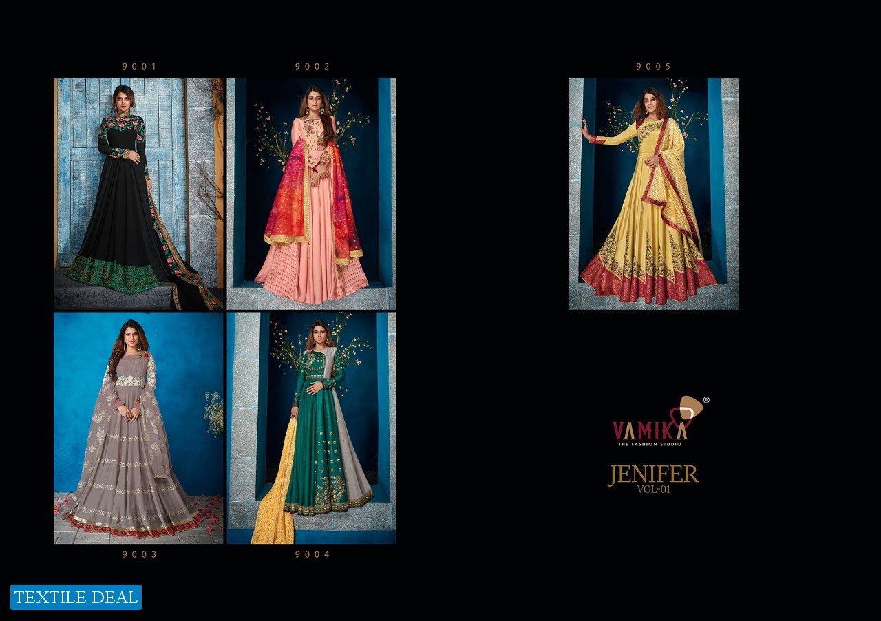 Vaamika Jenifer Vol-1 Wholesale Designer Gown With Dupatta And Bottom