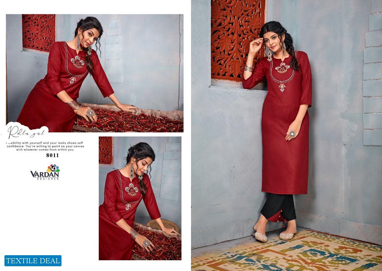 Vardan Jhumka Vol-1 Wholesale Reyon Fabrics With Embroidery Work Kurti With Pant
