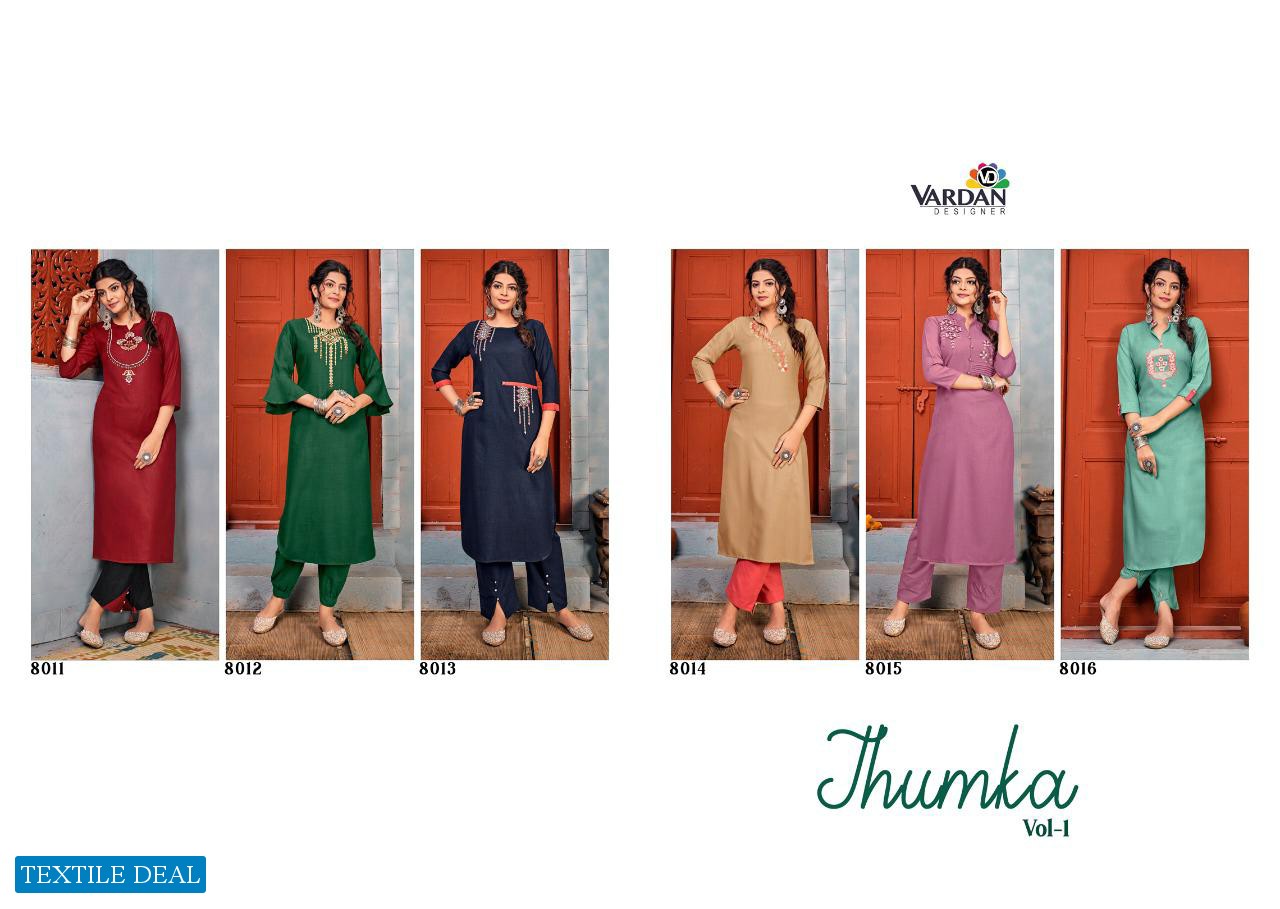 Vardan Jhumka Vol-1 Wholesale Reyon Fabrics With Embroidery Work Kurti With Pant
