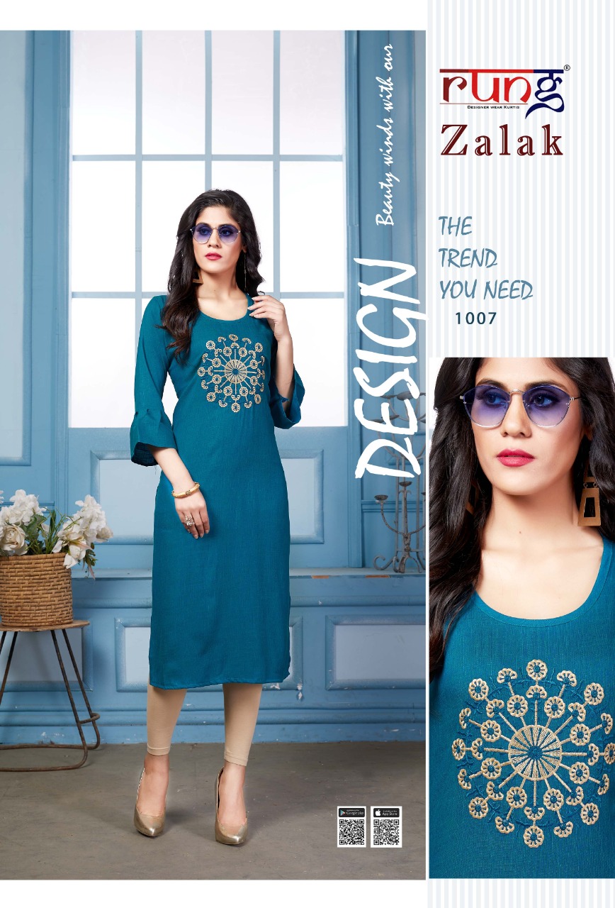 ZALAK BY RUNG RAYON EMBROIDERY FORMAL WEAR KURTI SELLER
